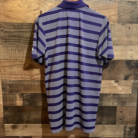 University of Evansville UE Purple Aces Striped Polo Collared Shirt Medium - Picture 5 of 8